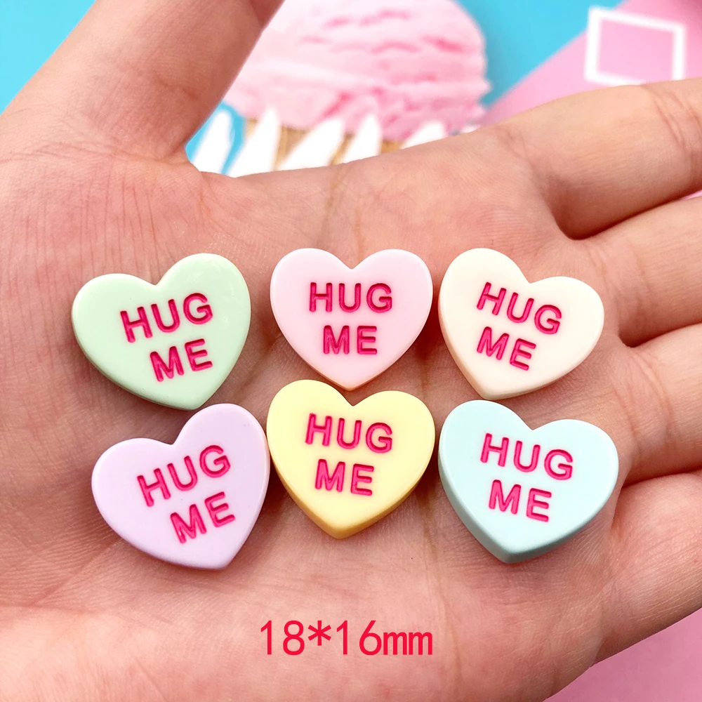 30Pcs Flatback Resin Cabochon Hug Me Heart DIY Scrapbooking For Embellishment Phone Hair Bow Clip Decoration Accessories:18*16mm