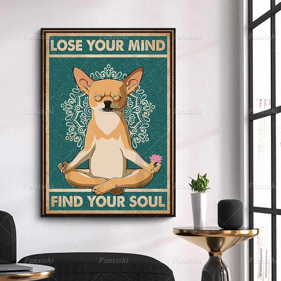 

Wall Art Print Picture Lose Your Mind Find Your Soul Yoga Dog Canvas Painting Home Decor Modular Living Room Vintage Gift Poster