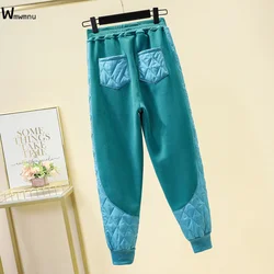 Casual Baggy Thick Harem Sweatpants Candy Colors Elastic Waist Banded Warm Pantalones Winter Patchwork Down Cotton Pants Women