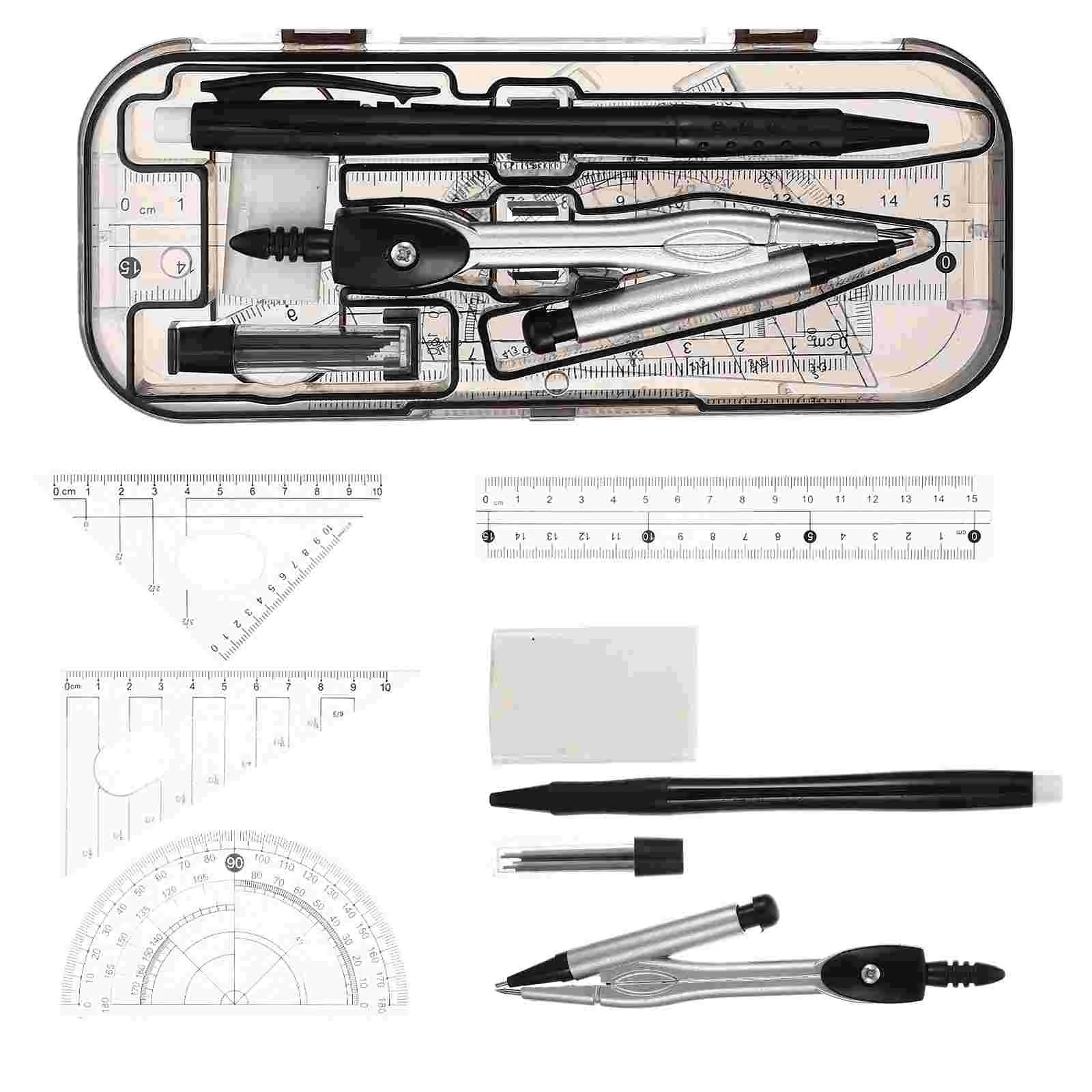 Compass Stationary Set Drawing Accessory Protractor Triangle Board Black Architecture Supply Office
