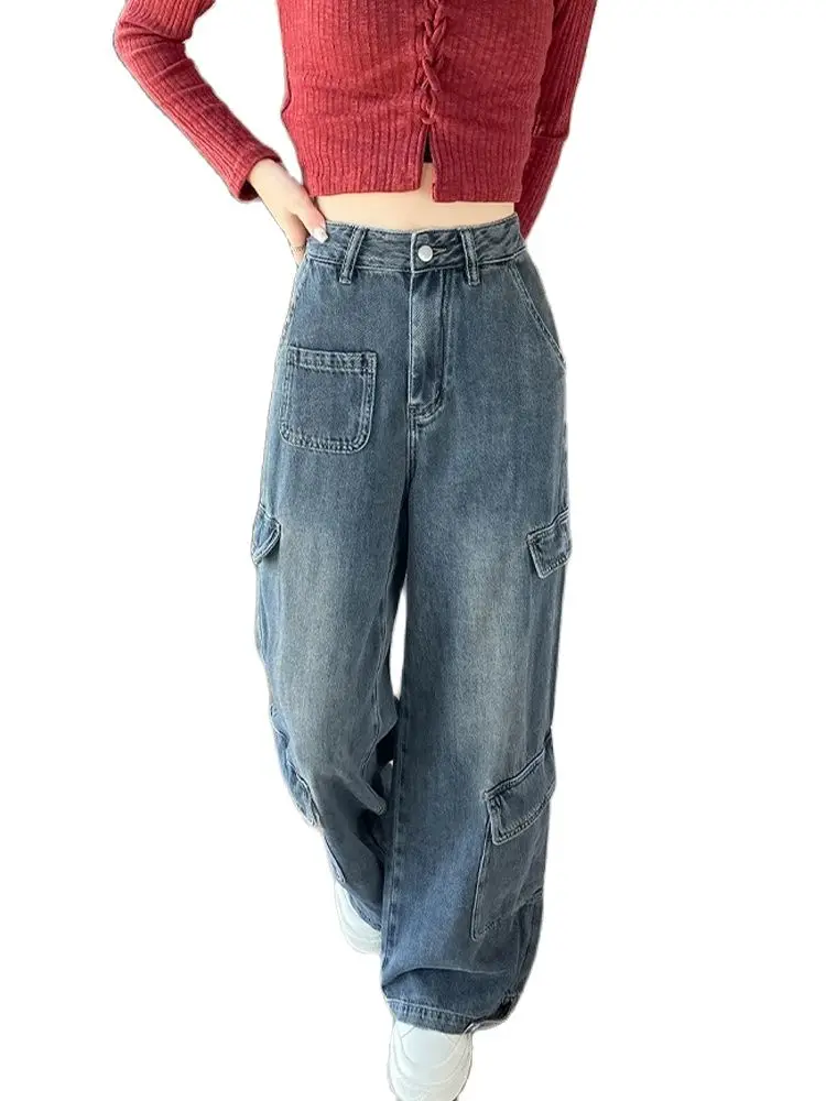 

Women Blue Baggy Y2k Cargo Jeans Harajuku Aesthetic 2000s Japanese 2000s Style Denim Trousers Vintage Jean Pants Trashy Clothes