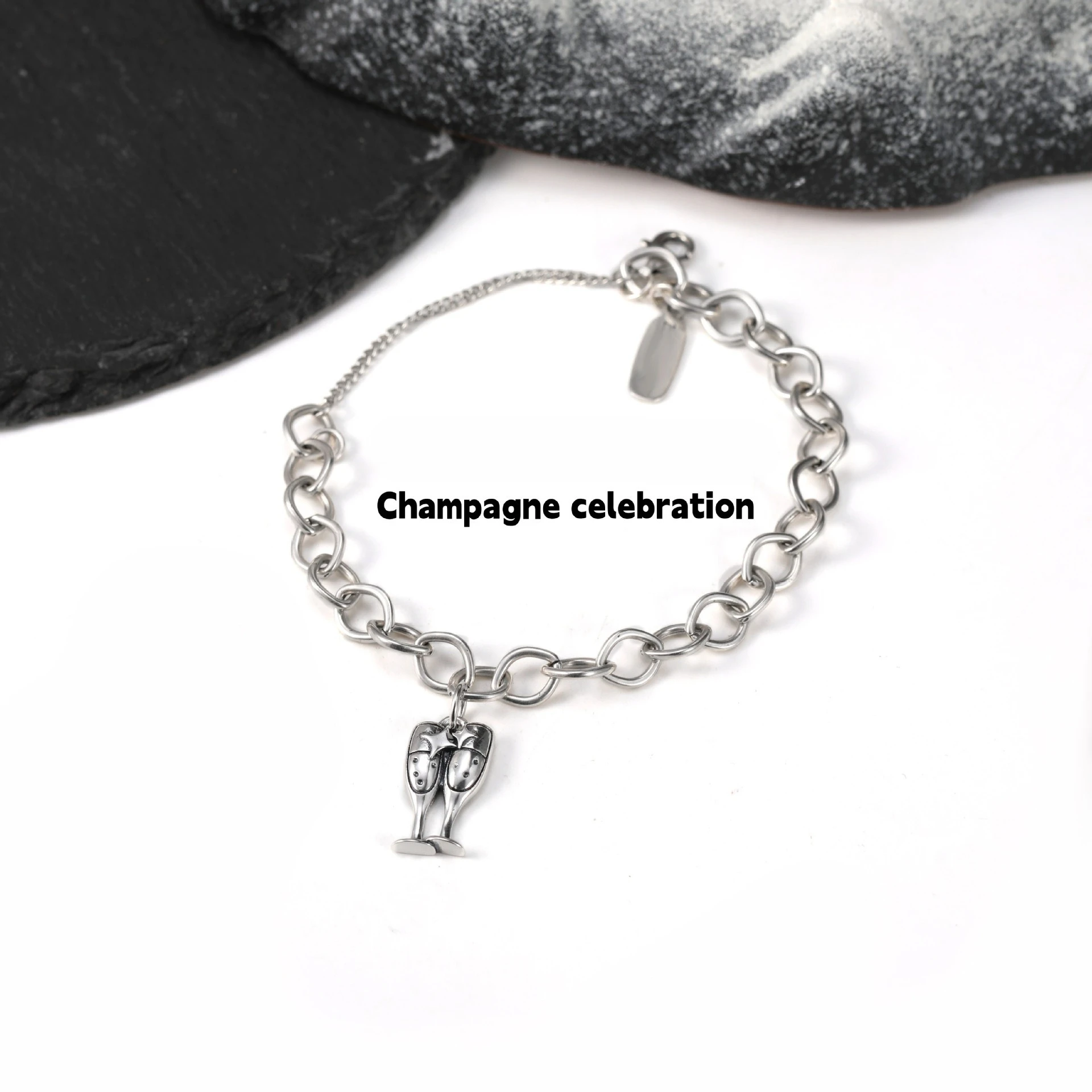

S925 Silver Champagne Toast Glass Charm Bracelet, Fun Commemorative High Sense Fashion Jewelry 2026