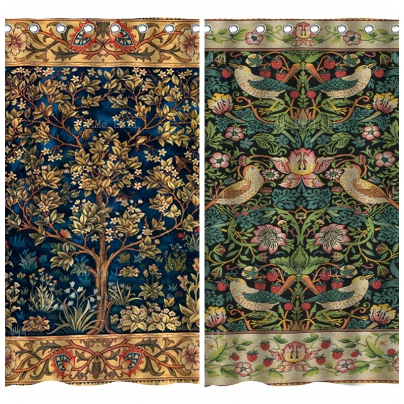 William Morris Tree Of Life Leaves And Branches Strawberry Thief Traditional Birds Compton Flowers Shower Curtains By Ho Me Lili