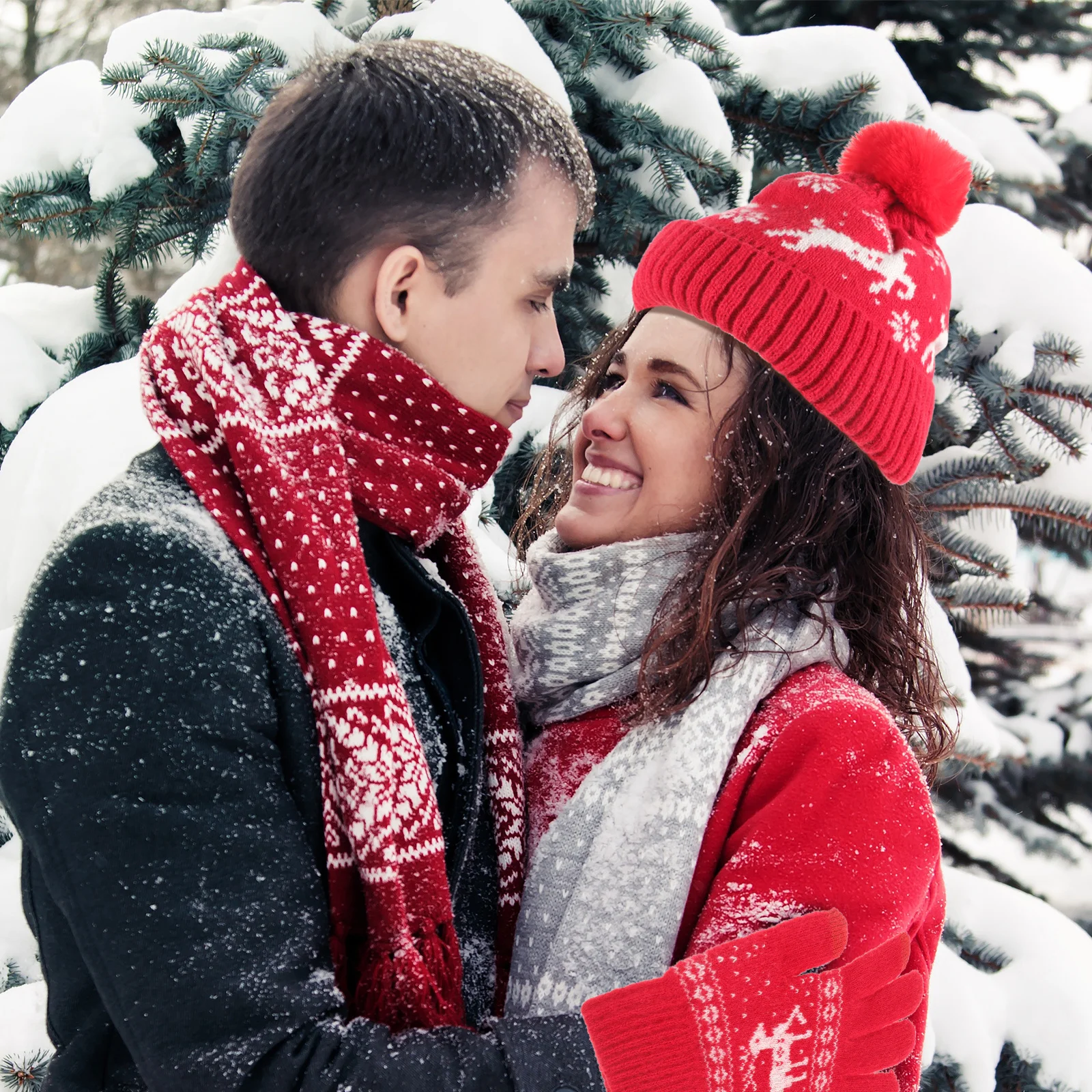 1 set di costumi invernali caldi da donna, guanti di design natalizio, cappello, sciarpa, tessuto morbido portatile per uso esterno in tempo freddo