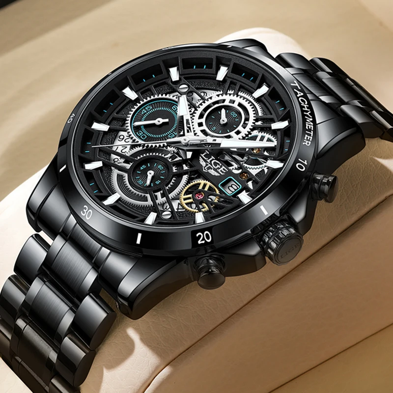 LIGE Mens Watches Fashion Business Watch Men Full Steel Military Sports Waterproof Quartz Watch For Men Relogios Masculino+BOX