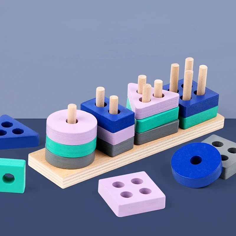 

Mini Montessori Toy Wooden Building Blocks Educational Toys Macarone Color Color Shape Match Puzzle Toys For Boys Girls