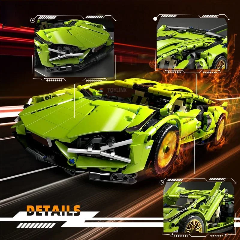 

1654-компонентная креативная и стильная зеленая классическая крутая роскошная модель спортивного автомобиля, легкая модель DIY на Рождество, Хэллоуин, коллекционная/забавный подарок на день рождения