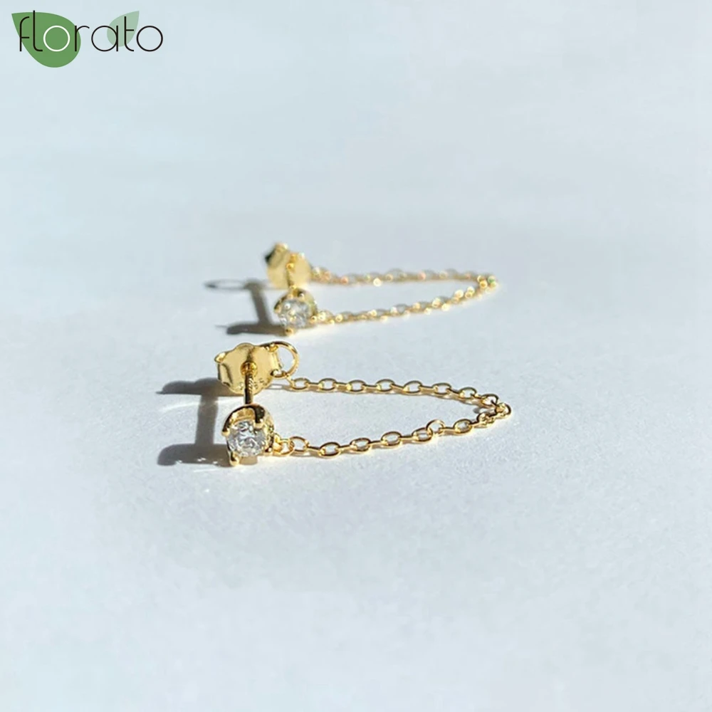 925 Sterling Silver Needle Minimalist Metal Chain Fringe Gold Earrings for Women Delicate Stud Earrings Luxury Jewelry Gifts
