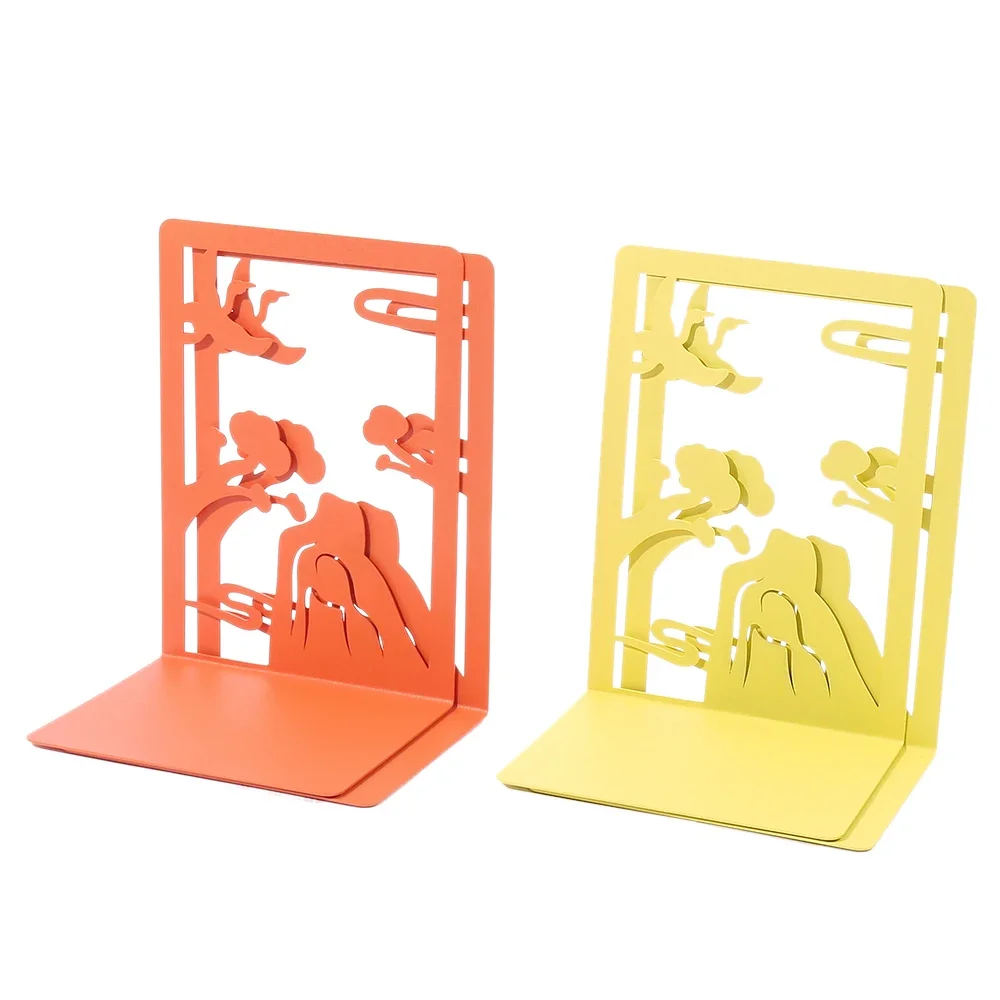 Chinese Style Tree Shadow Crane Metal Bookends Exquisite Office Desk Decorate Bookmark Stationery Study Book Support