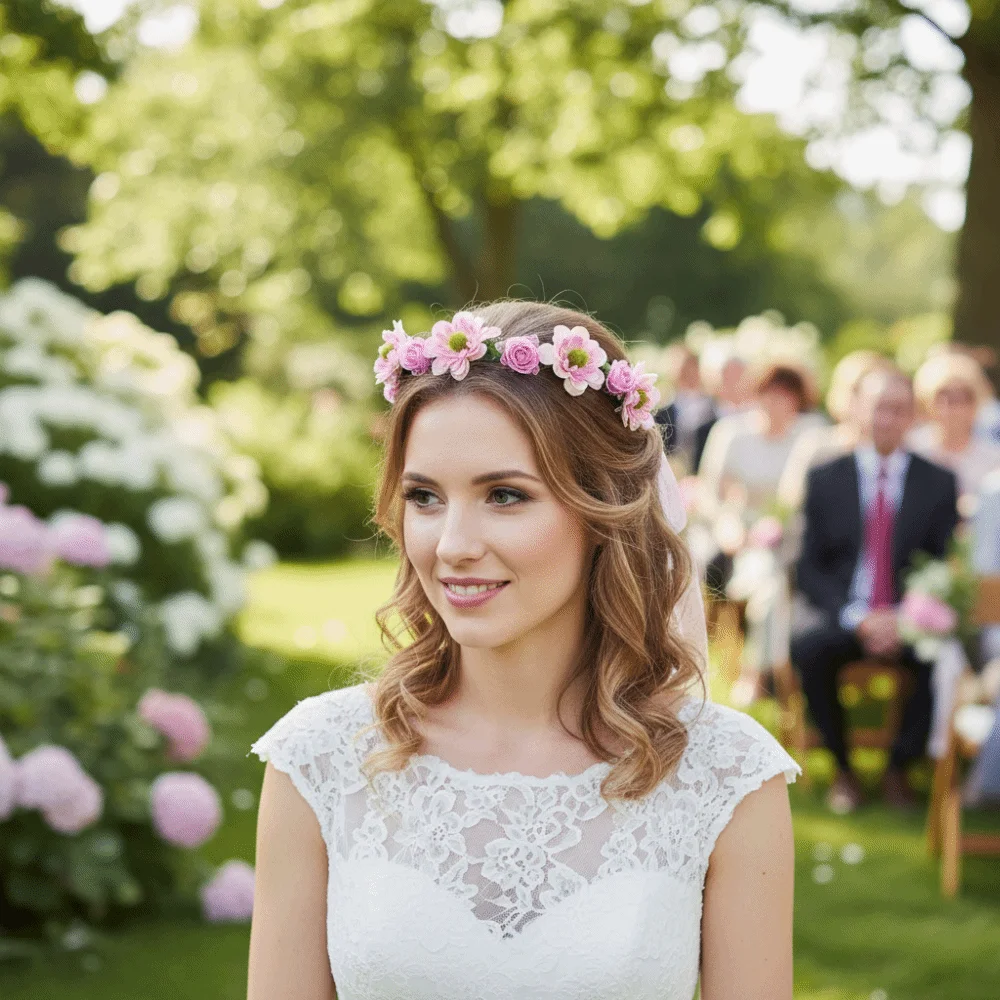 Hand Woven Flower Crown Adjustable Ribbon Vintage Elegant Flowers Headband Silk Rose Flower Hair Loop Bridal Accessories