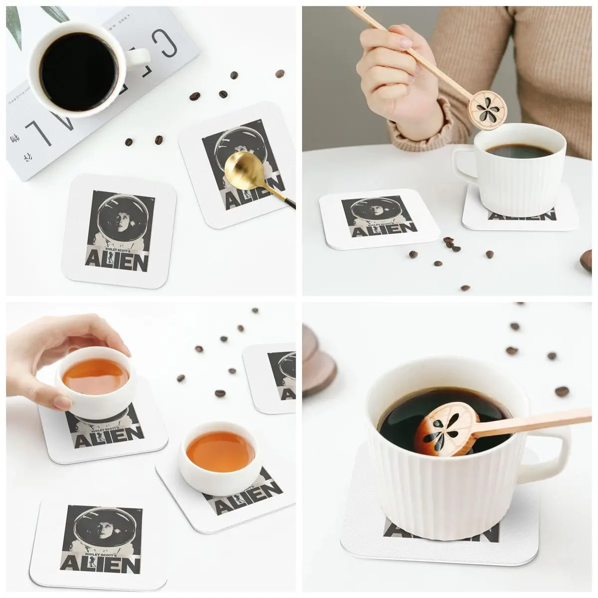 Alien 1979 Coasters Kitchen Placemats Non-slip Insulation Cup Coffee Mats For Decor Home Tableware Pads Set of 4