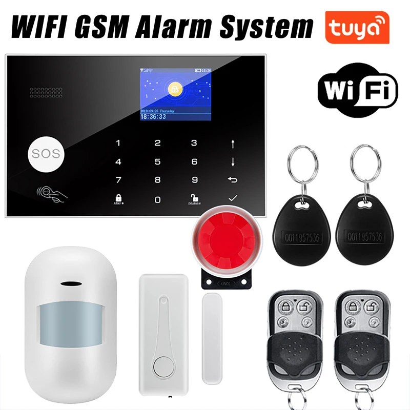 

WiFi Home Alarm System GSM Tuya Smart Home Security Alarm Kit with Siren PIR Motion Sensor Remote Controls Window Door Sensor