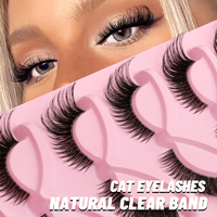 GROINNEYA Cat Eye Lashes Natural Fluffy Eyelashes Soft Natural Long Clear Stem Lashes 3D Faux Mink Lashes Extension Makeup