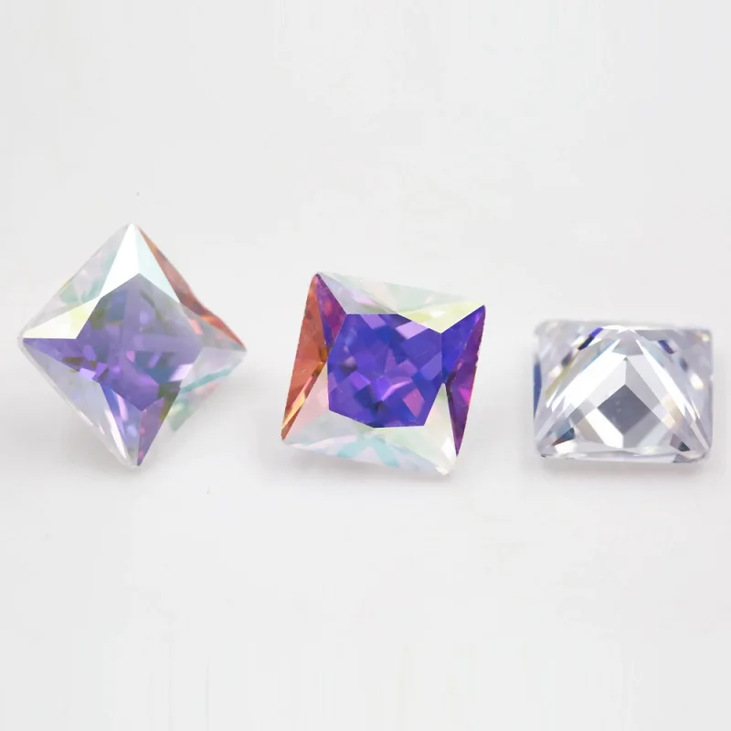 Größe 3x3mm~12x12mm Quadratischer Prinzessinnen-Schliff, farbig plattierter Zirkonia-Stein, loser mehrfarbiger CZ-Synthetischer Edelstein für Schmuck – Detail 4