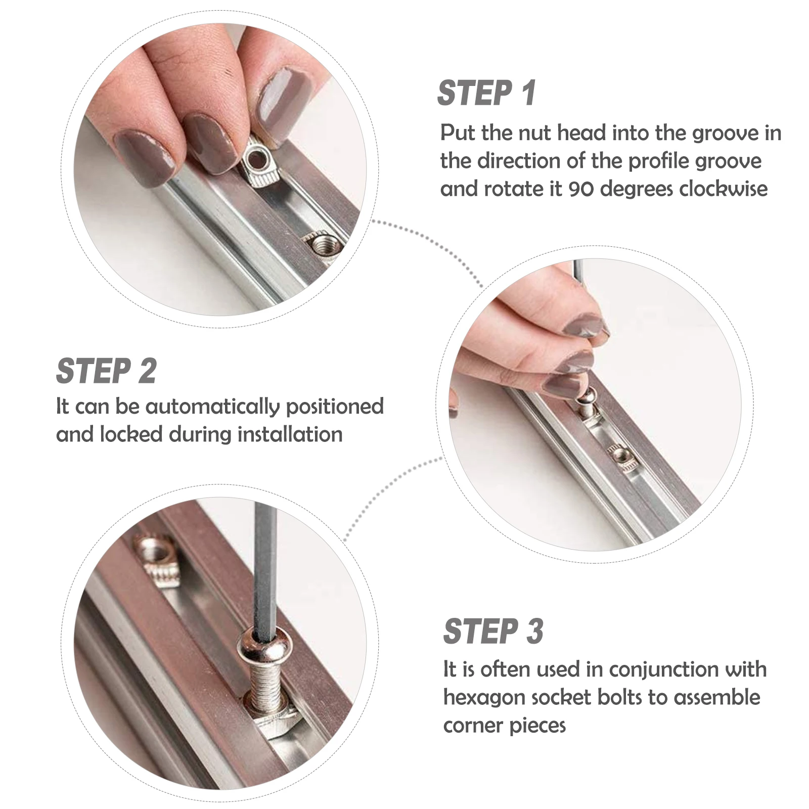 

180pcs Fastener Metal For Aluminum Profile Carbon Steel Nickel-Plated T-Slot Sliding Steel Hammer Head T-Type Nut For
