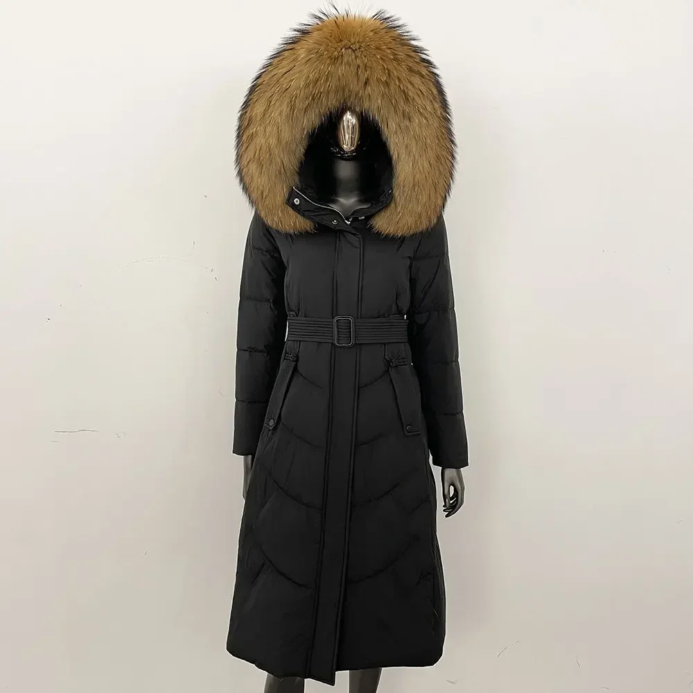 

Natural Raccoon Fur Long White Goose Down Coat Women Winter Reality Fur Warm Puffer Jacket Hooded Female Real Fox Fur Jacket