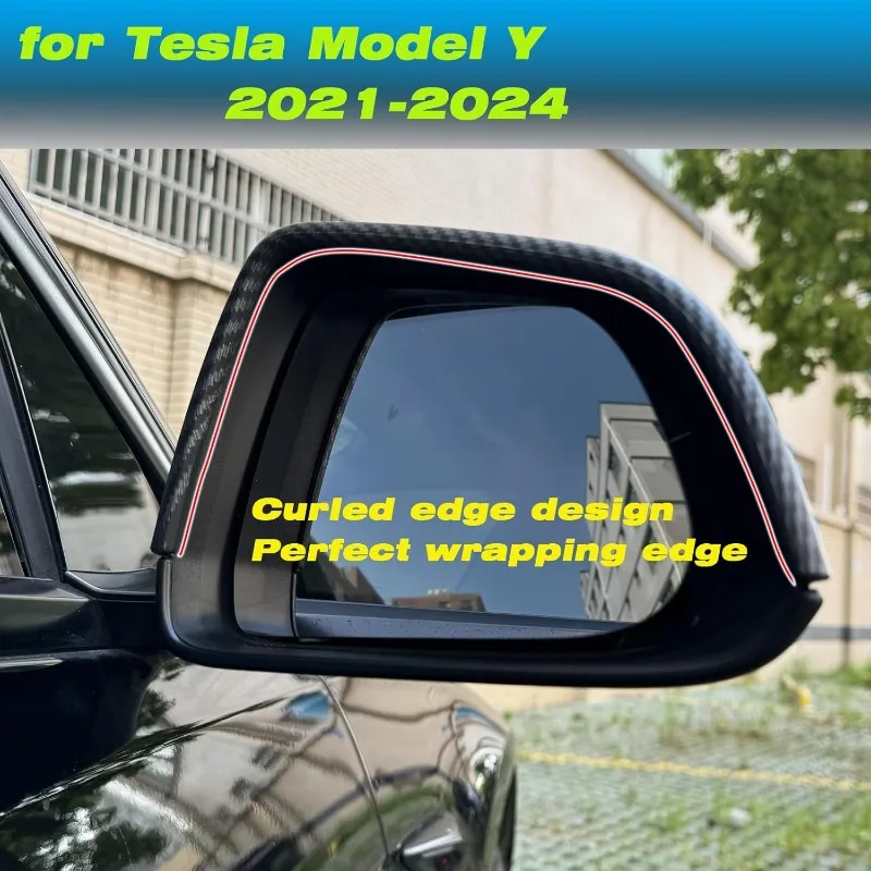 Car Rearview Mirror Decoration Shell For Tesla 2019-2024 Model Y Carbon Fiber Protective Cover Decorative Auto Accessories