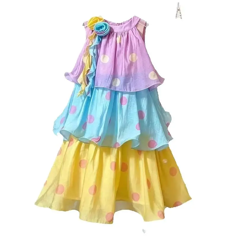 Teenage Girls' Dress Summer New Style Children's Princess Wave Point Holiday Cake Skirt 100-170cm