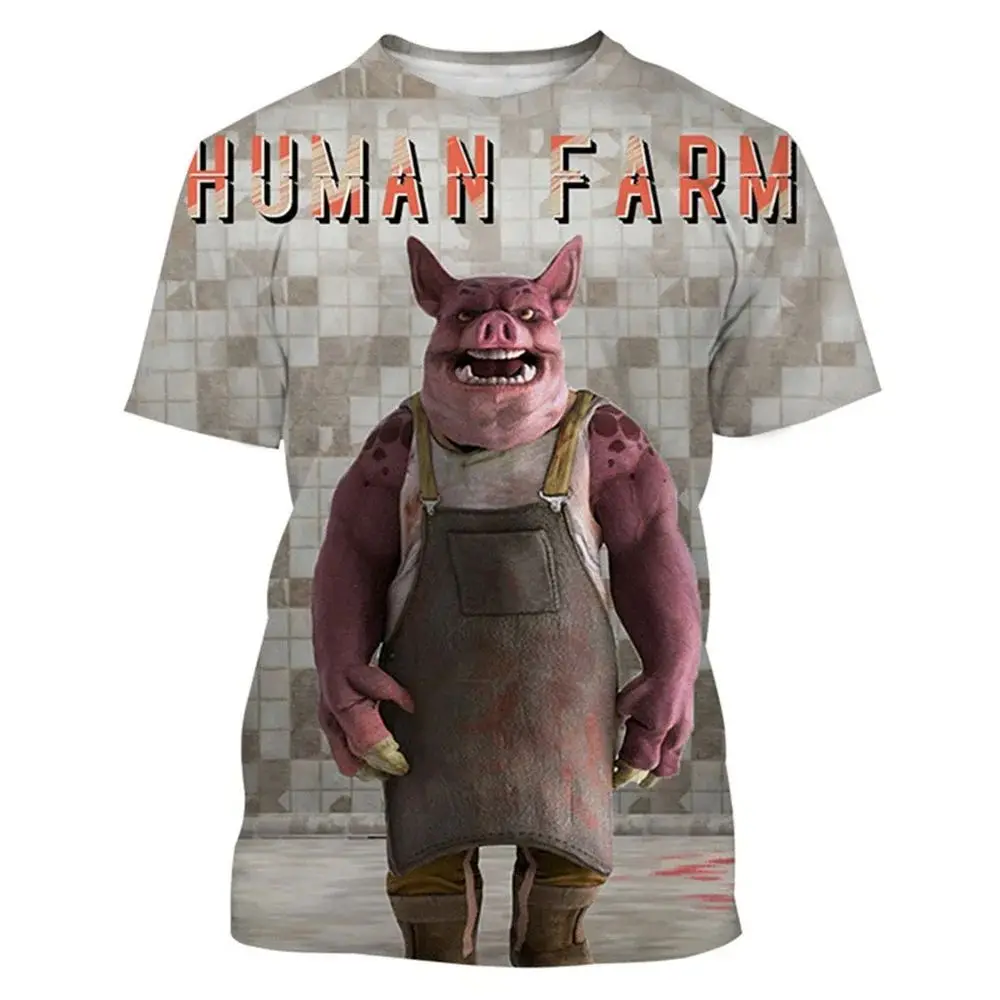 Men\'s Summer O-Collar Short Sleeve 3d Printed Pet Pig Fun Fashion T-Shirt Street Personality Trend Plus Size Casual Loose Top