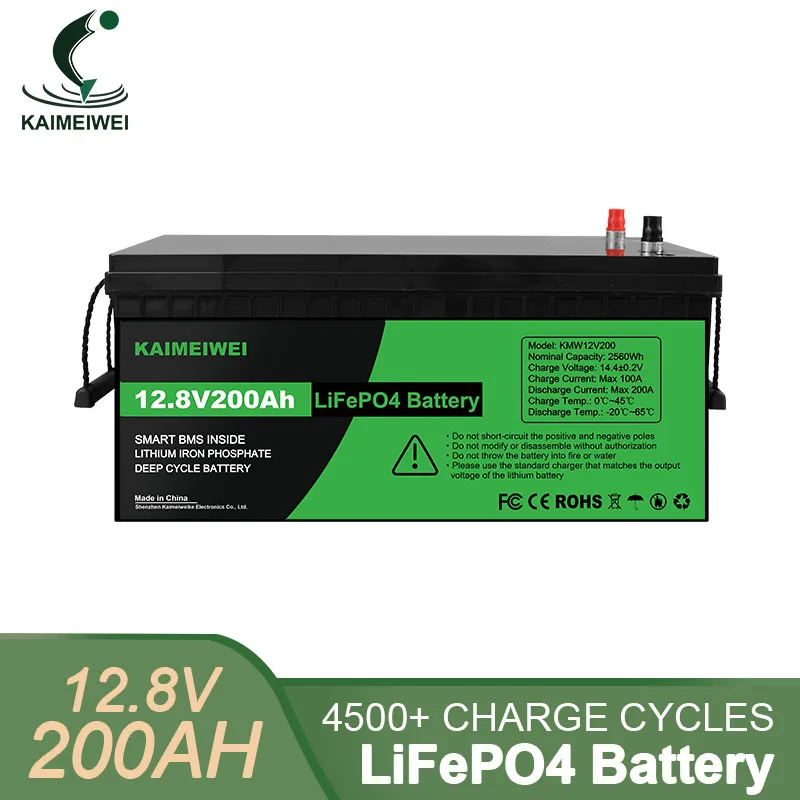 

12V 200Ah Lithium Iron Phosphate Battery LiFePO4 Battery Built-in BMS for Solar Power System RV House Trolling Motor Tax Free