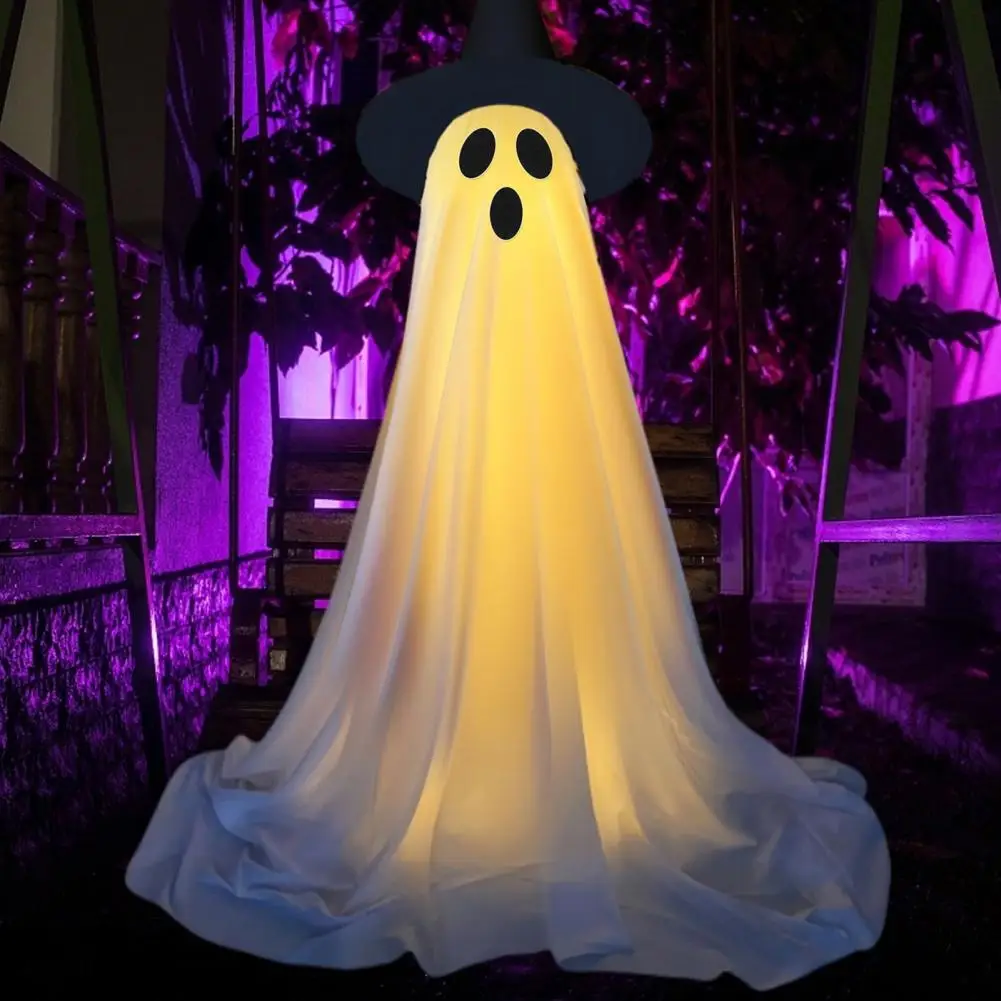 Telescopic Pole Support Spooky Halloween Ghost Decorations Bundle for Front Porch Yard Light-up Standing Ghost with Witch Hat