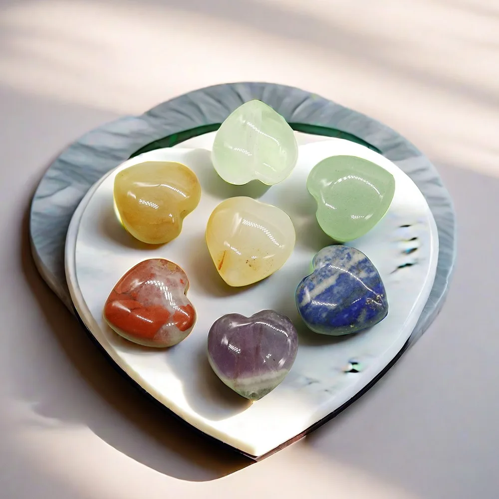 

7pcs/set Natural Stone Crystal Agate 7 Chakra Heart Beads Aventurine Reiki Divination Lucky Amulet Gifts for Meditation Balance