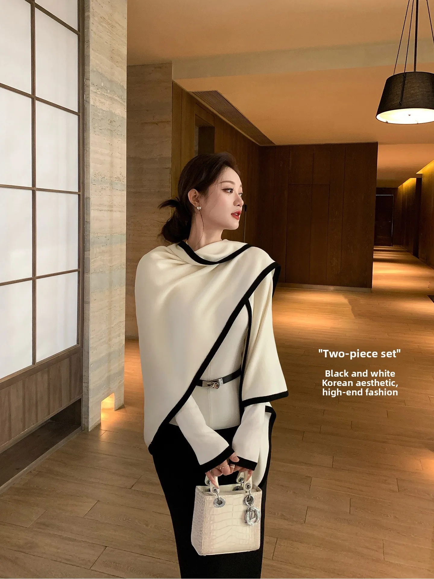 

Lin Guan Guan Color Blo Knitwear Women's Autumn Winter Ele Old Money Sle Personali awl Coat Top Soft Nylon Fabric