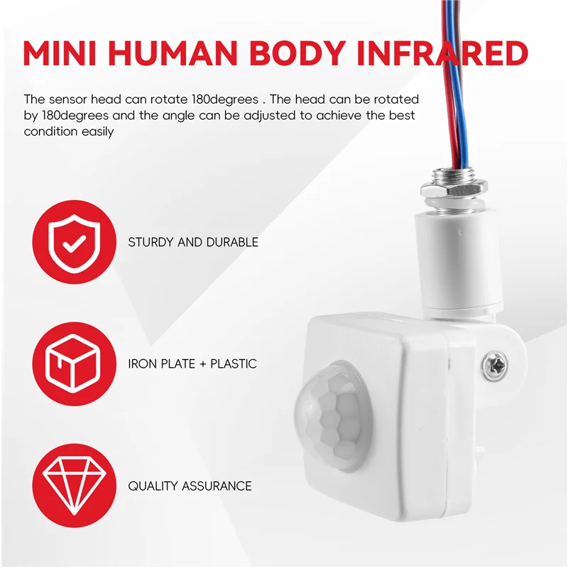 A10R 220V Mini Human Body Infrared Sensor Infrared Body Sensor Switch LED Flood Light PIR Motion Sensor Adjustable