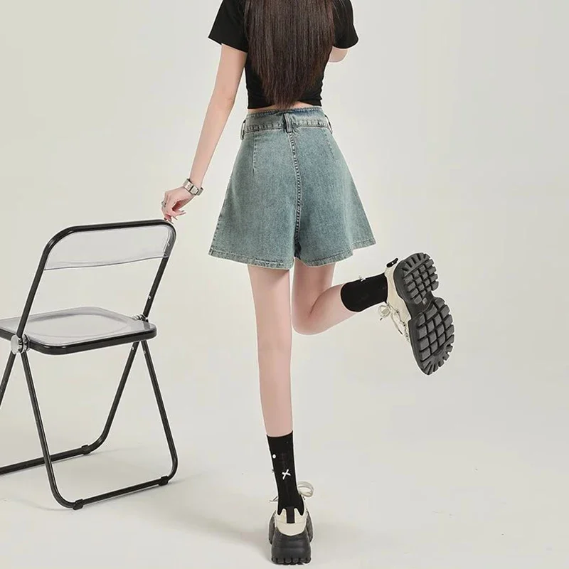 Summer Female Designer Thin Jeans Girls Chic High Waisted Short Pants Lady Korean Baggy A-line Denim Pants