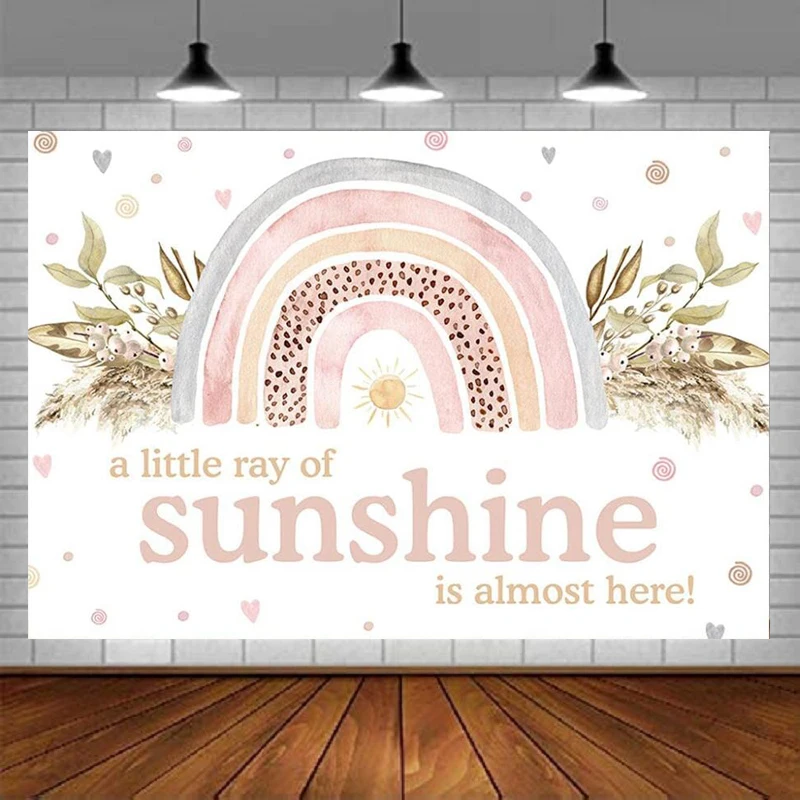 Fondo de fotografía bohemio de arcoíris para Baby Shower, un poco rayo de sol está casi aquí, decoración de fiesta, pancarta, fondo, cabina de fotos