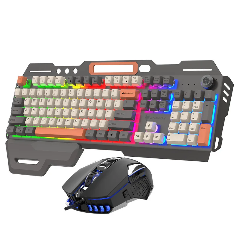 

Real mechanical feel metal keyboard mouse set Internet cafe e-sports game computer wired