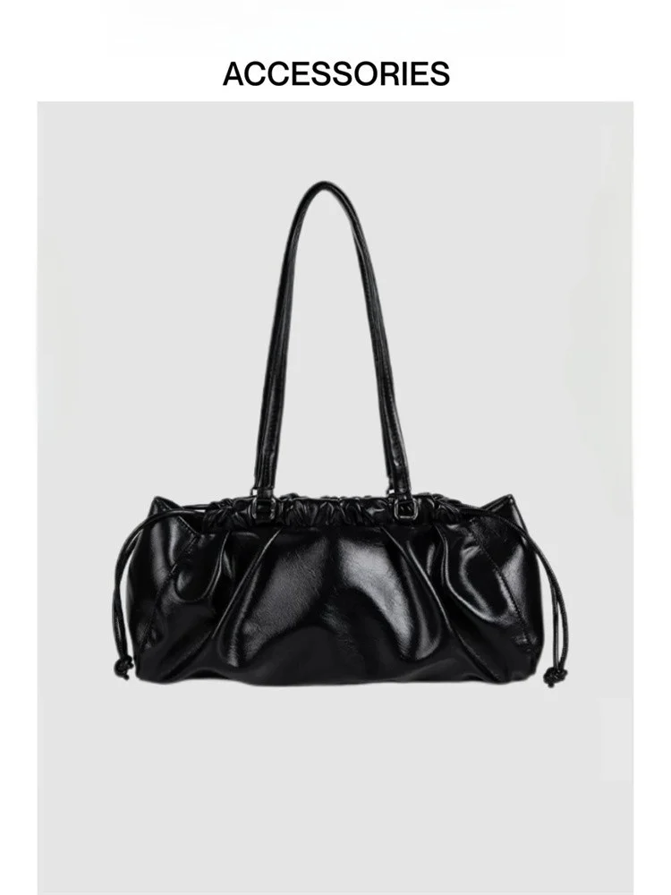 

Retro Motorcycle Bag with Pleats Large Capaci Commuter Tote Bag Underarm Single oulder Bag for Daily Use URBBB PRVOVO