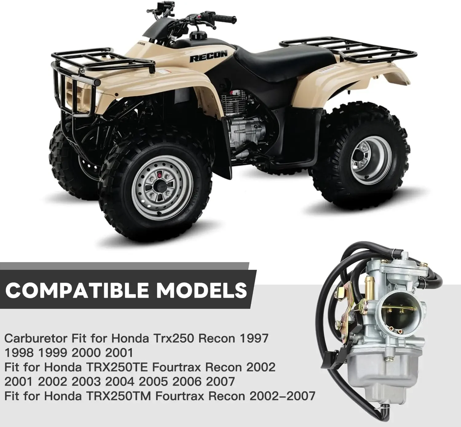 TRX 250 Carburetor Fits for Honda Recon 250 TRX250 TRX250EX TM TE 1997-2007 ATV with Air Filter Spark Plug Carb Tune Up Kit
