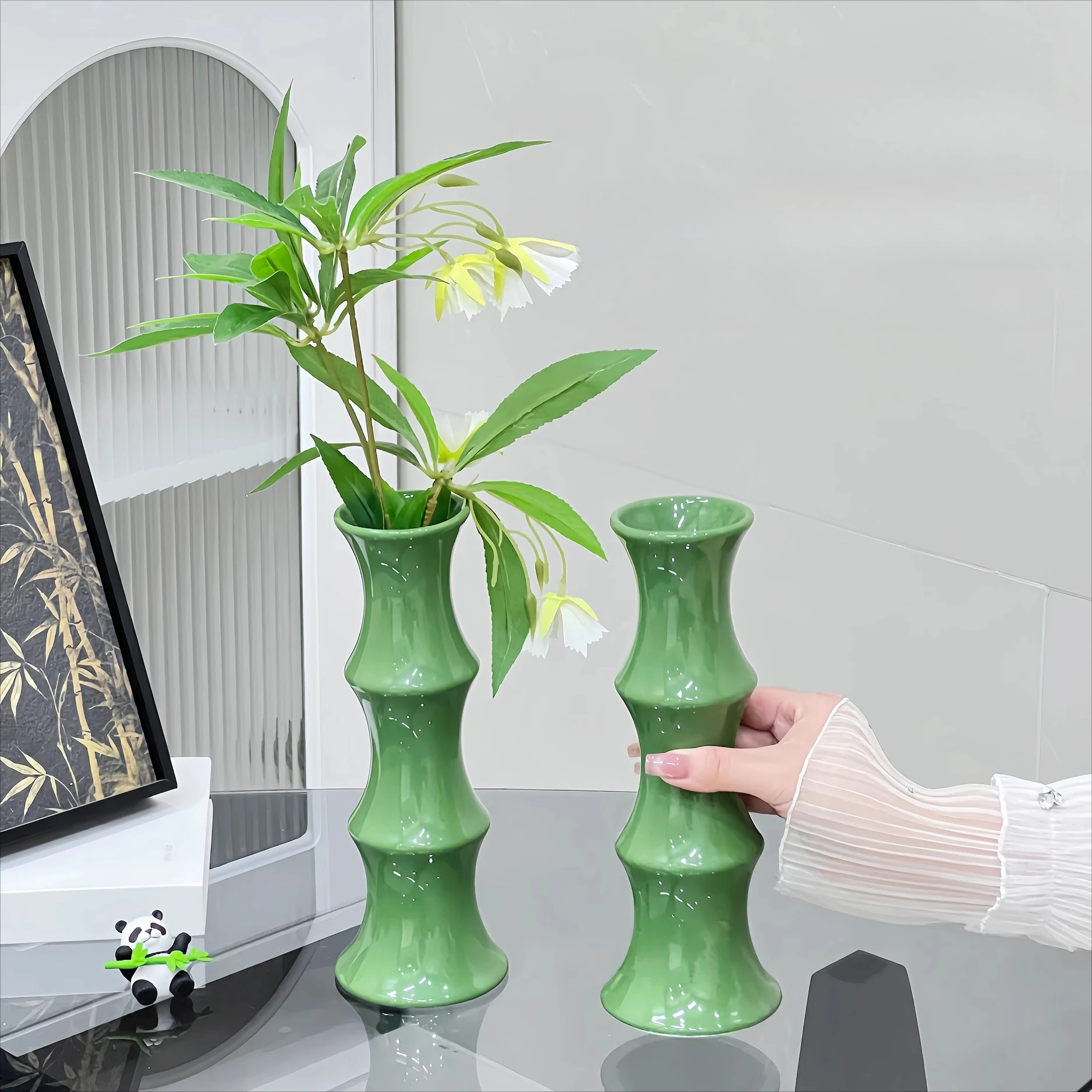 Bamboo Vase High Appearance Level Living Room Creative Desktop Ornament Crafts Household High-end Ceramic Vase Tabletop Ornament