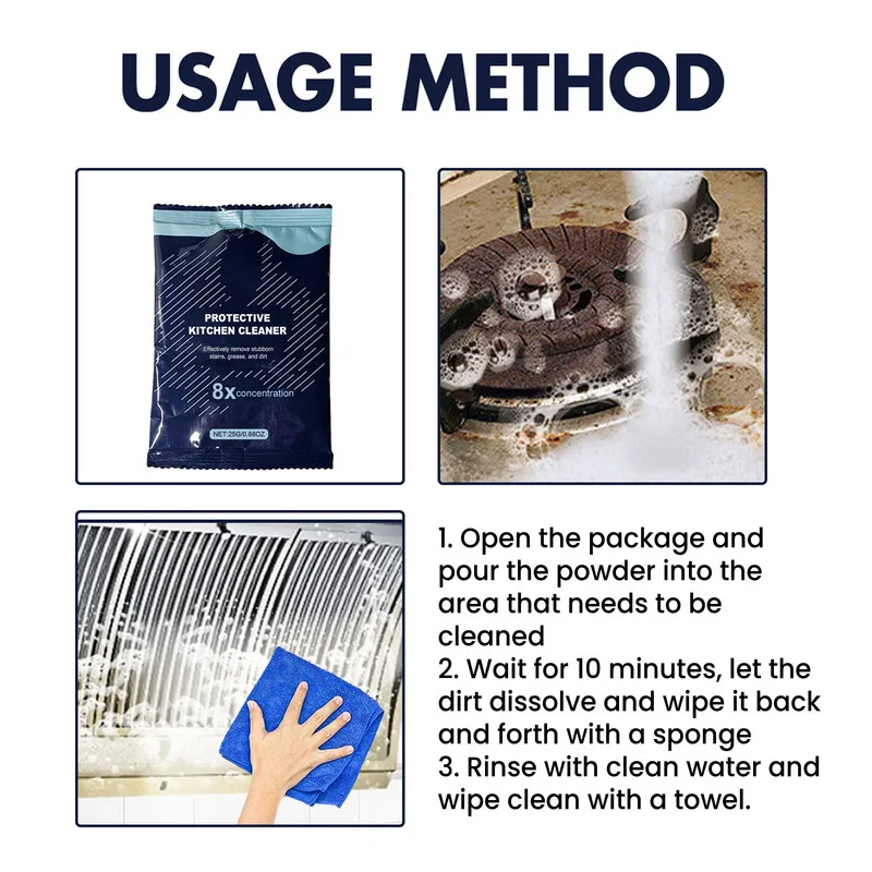 Порошок для чистки кухни в штучной упаковке, средство для удаления тяжелого жира для вытяжки, кухонная вытяжка, пятна, легкая очистка масляных пятен