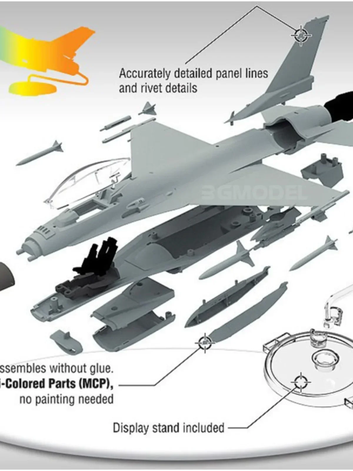 Academy assembled airplane model kit 12541 F-16C Multirole Fighter glue-free color separation 1/72