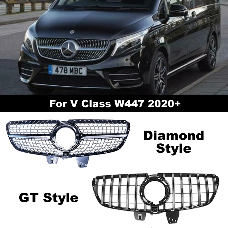 Chrome Front Grille Grill Mesh For Mercedes Benz V Class W447 V220 V250 V260 2020 2021 2022