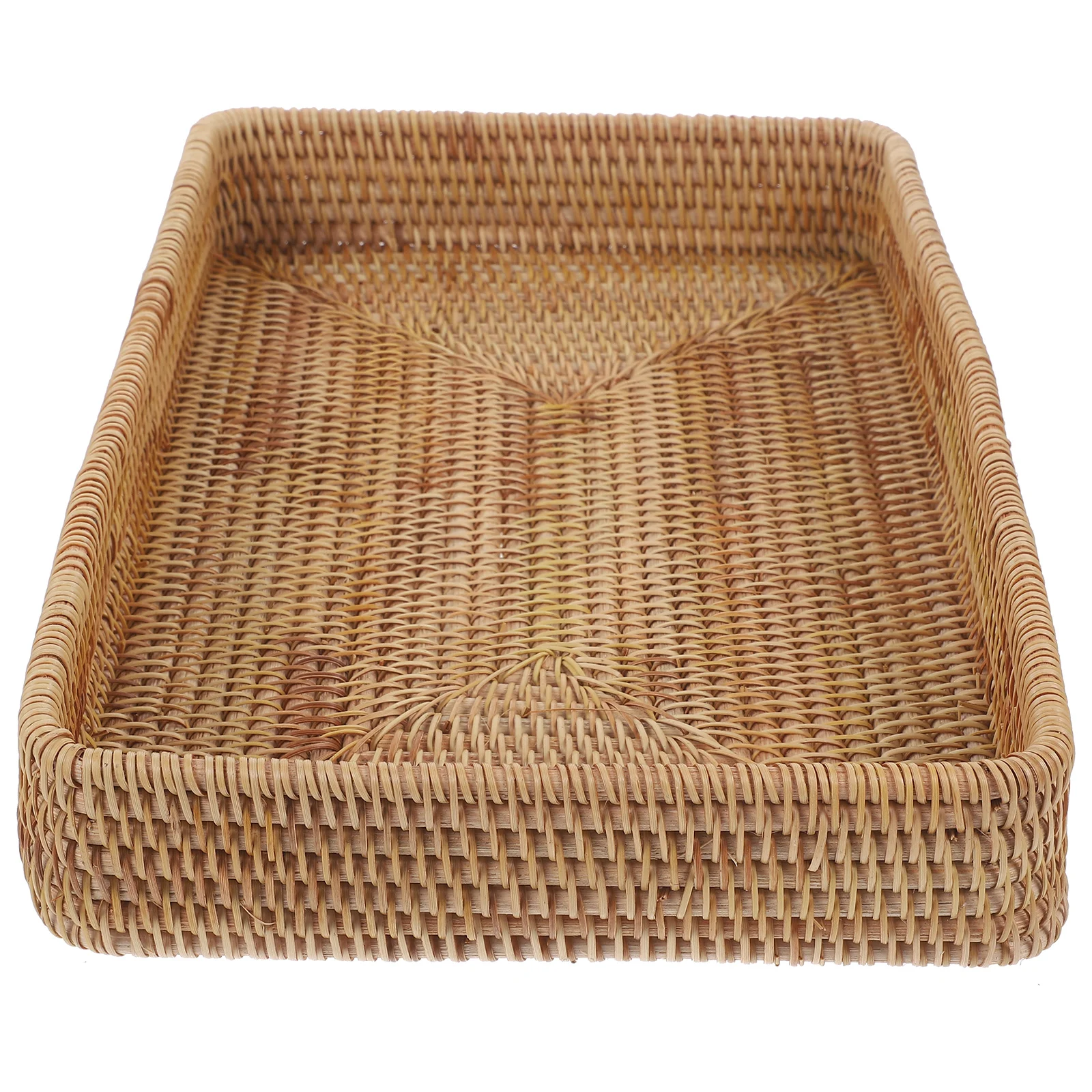 

Rattan Round Tray Bread Food Basket Coffee Table Rectangular Handwoven Serving Trays