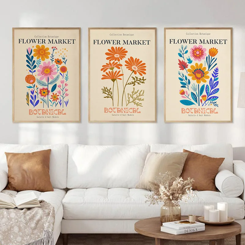 Colourful Spring Flowers Print on Canvas Flower Market Fashion Poster Ideal Gift for Bedroom Home