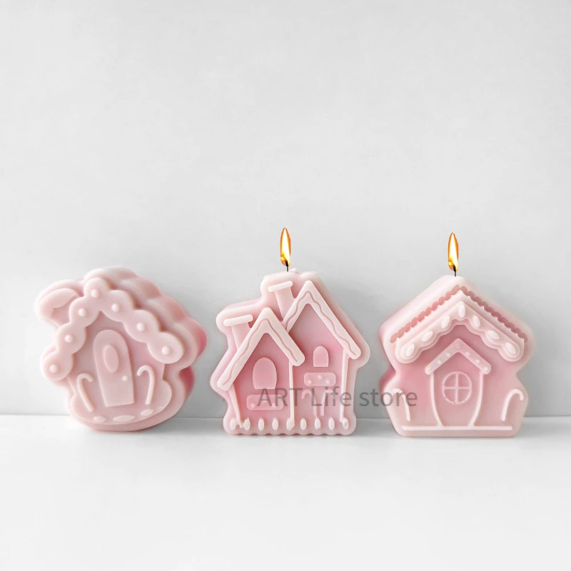 Weihnachts haus Silikon Kerzen form 3d Schloss Holzhaus Handwerk Harz Gips Zement Seifen form Weihnachts geschenk machen