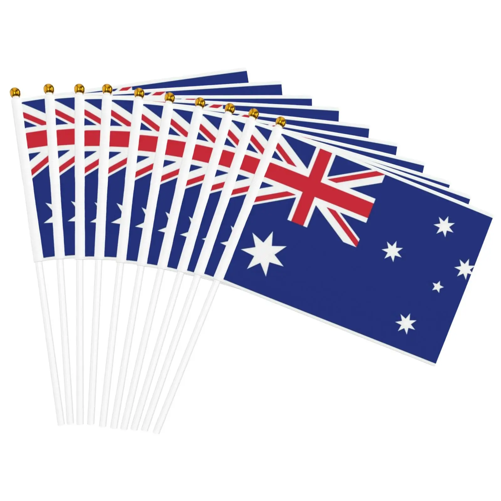 10 Pack Aussie National Football Hand Held Flag, Small Waving Banner With Pole Sports Match Fan Supplies Pub Game Day Decor