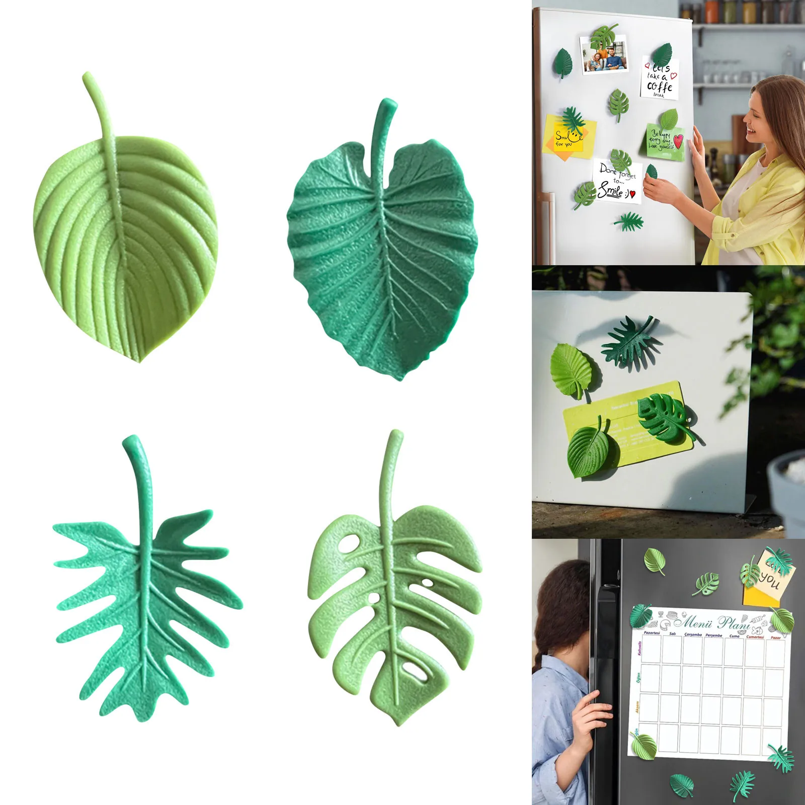 4 Pieces Monstera Plant Fridge Magnets Mini Tropical Leaves Refrigerator Magnets Cute Magnets Locker Fridge Home Office Decor