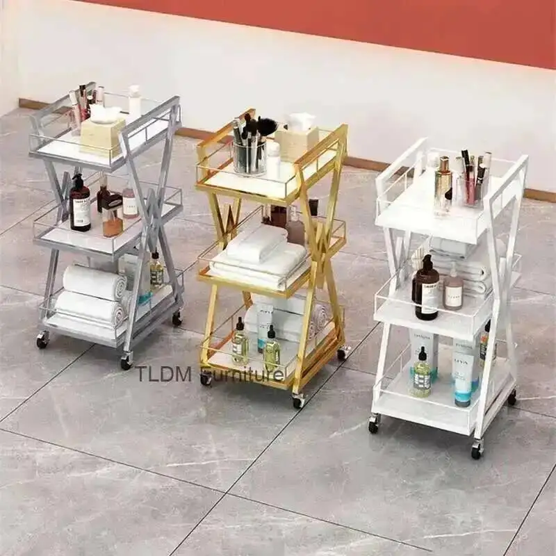 Trolley Professional Hair Storage Cart Wheels Furniture Cosmetics Spa Auxiliary Trolleys Beauty Hairdresser Acrylic Salon Luxury
