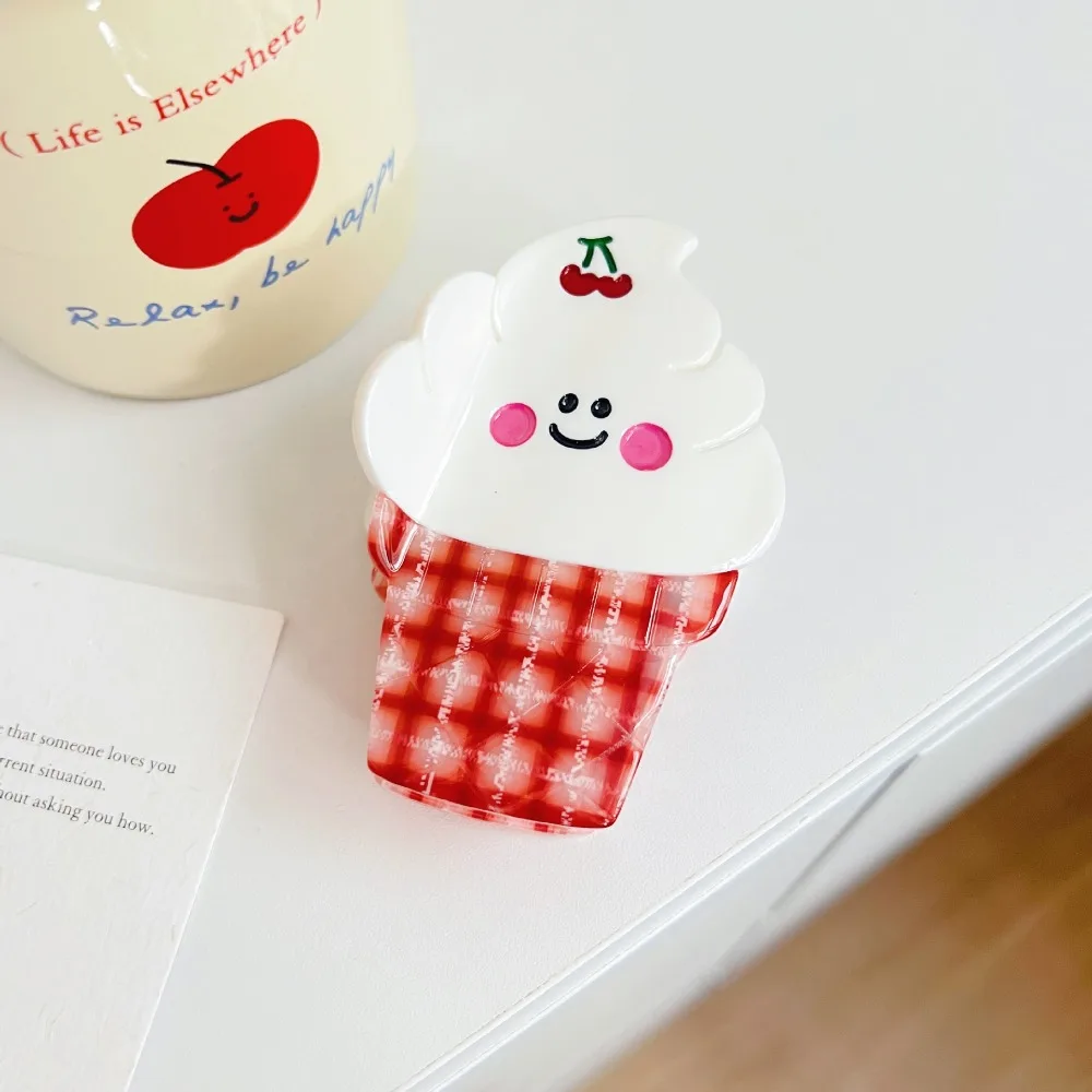 Creative Cute Ice Cream Shark Clip Acetic Acid Sweet Ice-cream Cone Hair Claw Colorful Summer Delicious Food Claw Clip Girls