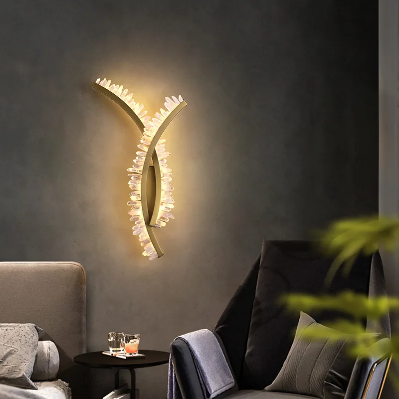 

ENGRAVED Post-modern Light Luxury And Simple Natural Crystal Stone Wall Lamp Bedroom Bed Decoration Living Room Wall Corridor
