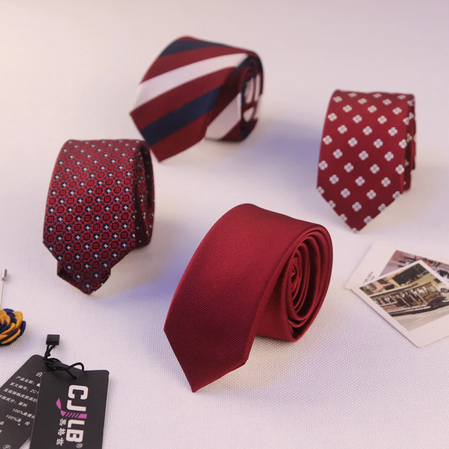 Men's Narrow Tie Groom Wedding Tie 5cm6cm Wine Red Black in Stock