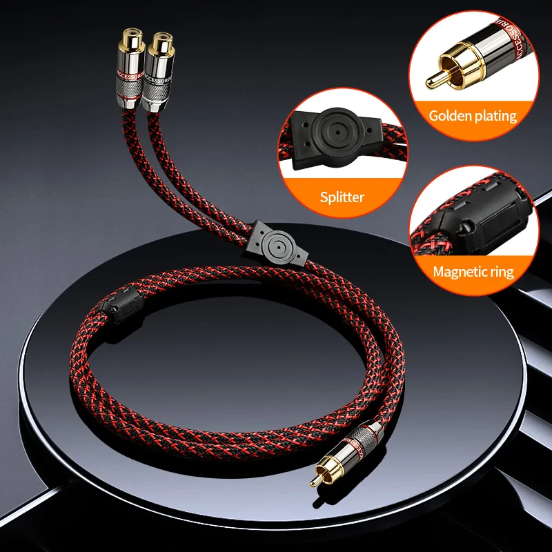 YYTCG RCA Male to 2 RCA Female Audio Cable 6N OFC Pure Copper 4-Core Y Splitter Cord for Amplifier Speaker