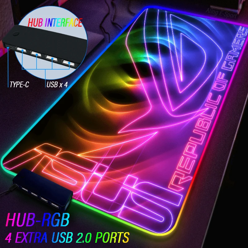 Customization RGB Luminous Mouse Pad Huge ROGE Table Mat USB Hub Extensions 4 Port Led With Dazzling Lights