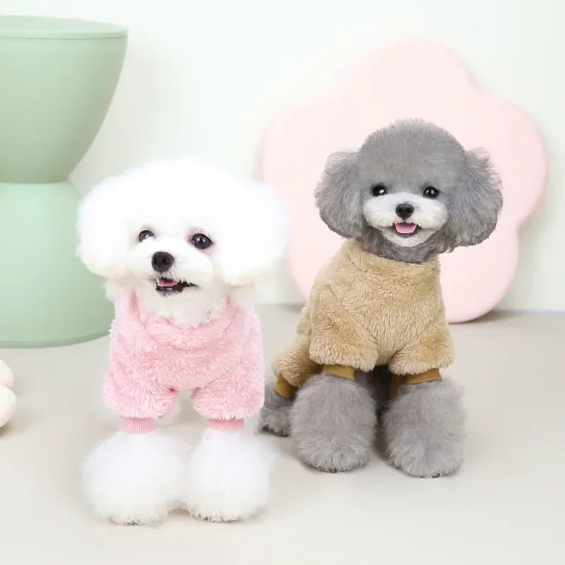 Winteroverall für Hunde, vierbeinig, warm, Haustierkleidung für kleine Hunde, Daunenoverall für Chihuahua, Mops, weiches Flanell-Hundekostüm – Detail 4