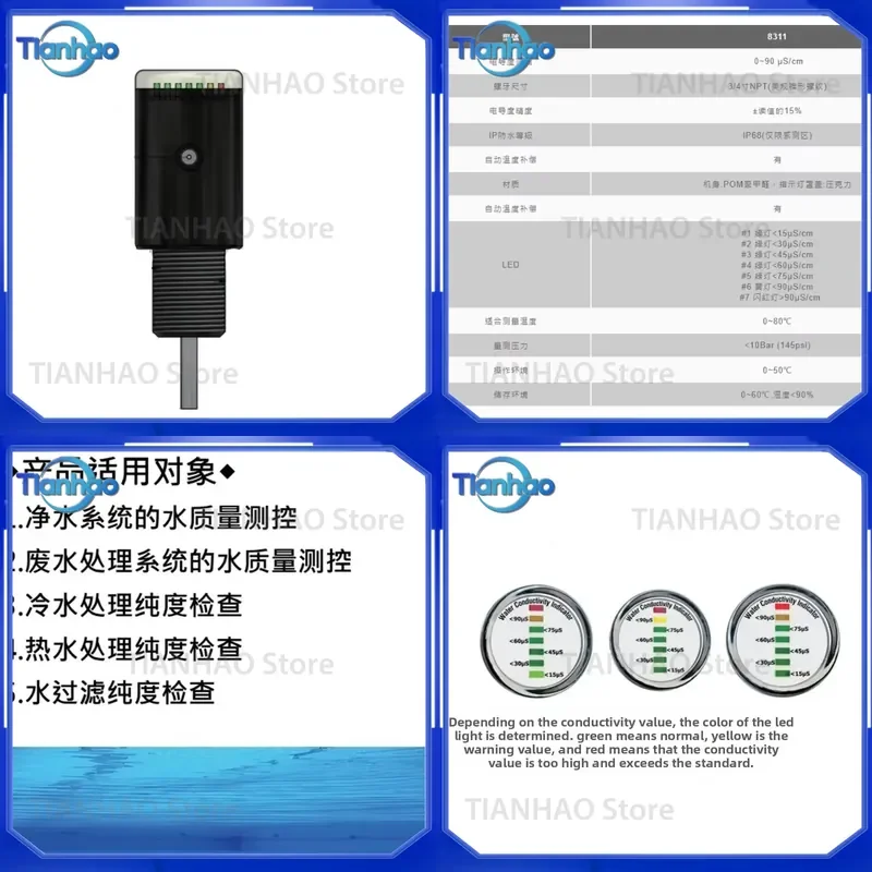 for AZ8311 Portable Water Quality Tester TDS Meter EC Conductivity PPM LED Display Auto Temperature Compensation Digital Tool